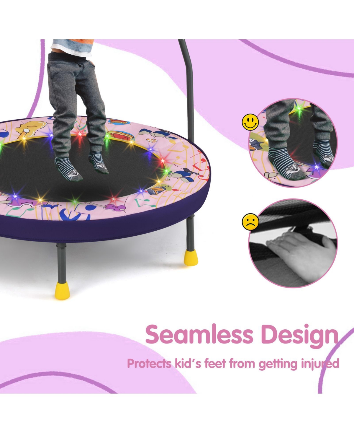 Skonyon Mini Trampoline Folding Small Rebounder for Kids with Lights
