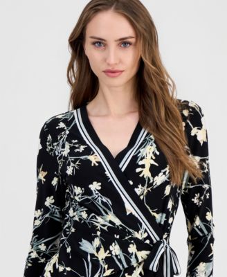 Women's Printed Tie-Front Wrap Top