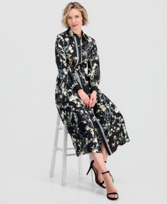 Women's A-Line Tie-Waist Midi Shirt Dress