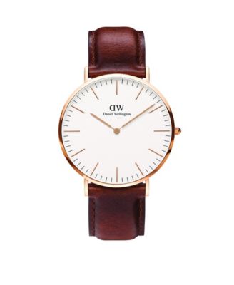 Unisex Analog Brown Leather Watch Set, 40mm