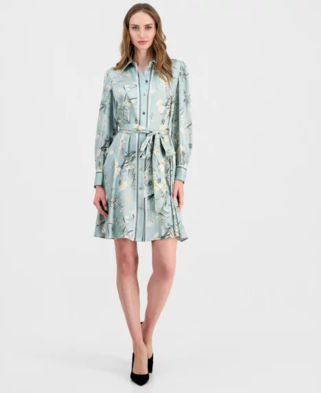 Petite Collared Shirt Dress - Soft Aloe Multi
