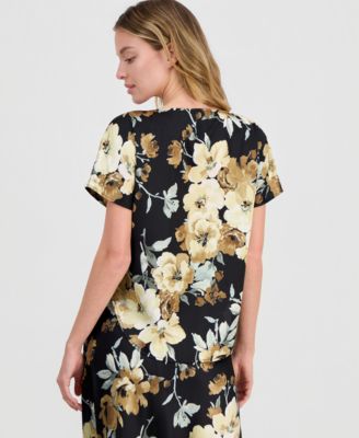 Women's Floral-Print Bateau-Neck Top