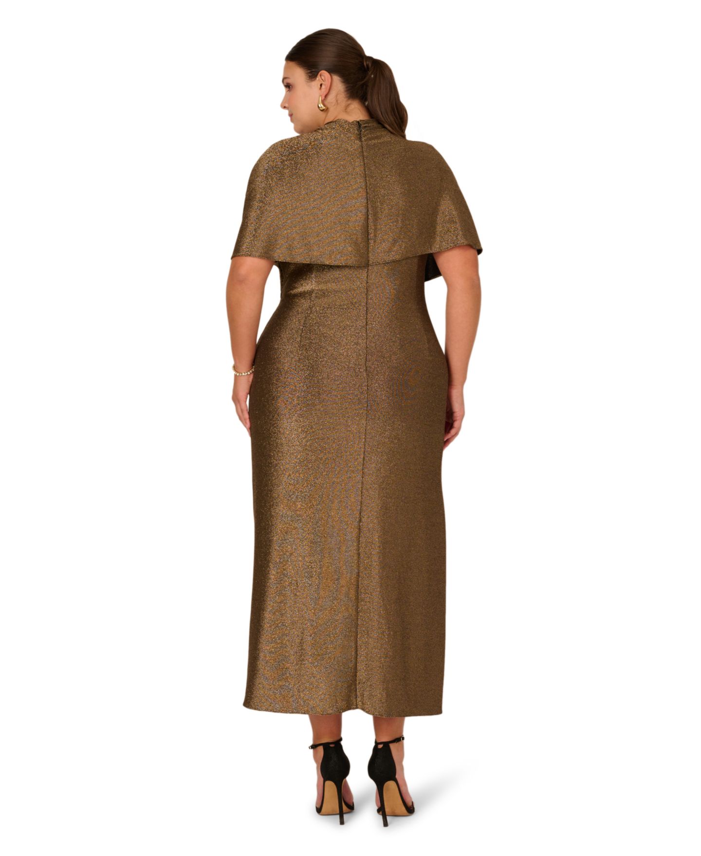 Женское платье Adrianna Papell Plus Size Mock Neck Maxi, цвет: Золотой — фото 4