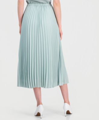 Women's Pleated Pull-On Belted Midi Skirt