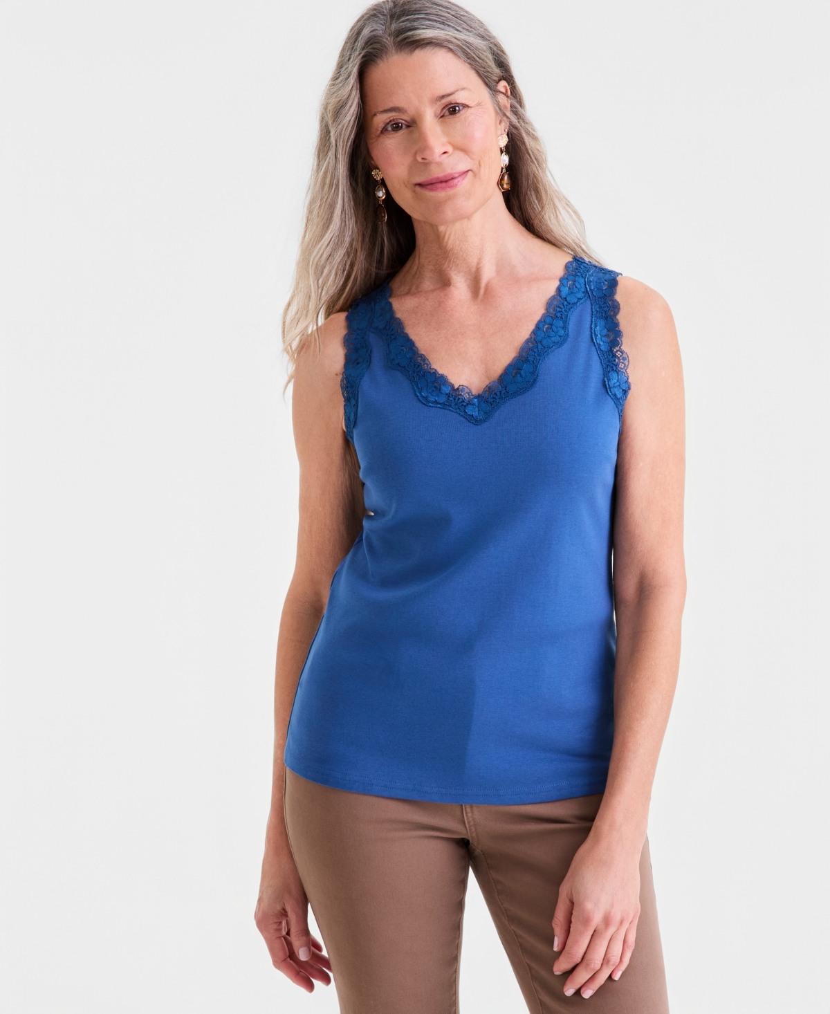 Style & Co Women's Lace-Trim Cotton Tank Top