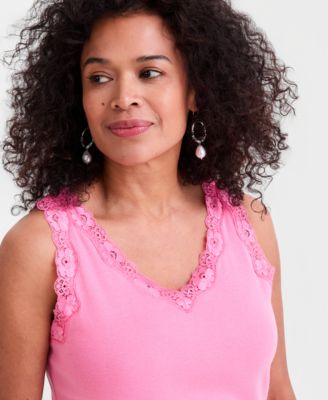 Women's Lace-Trim Cotton Tank Top
