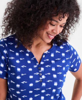 Women's Short-Sleeve Cotton Henley Top, Exclusively at Macy's