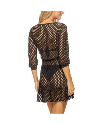 Women's Lattice Front Tie Ruffle Hem Cover-up