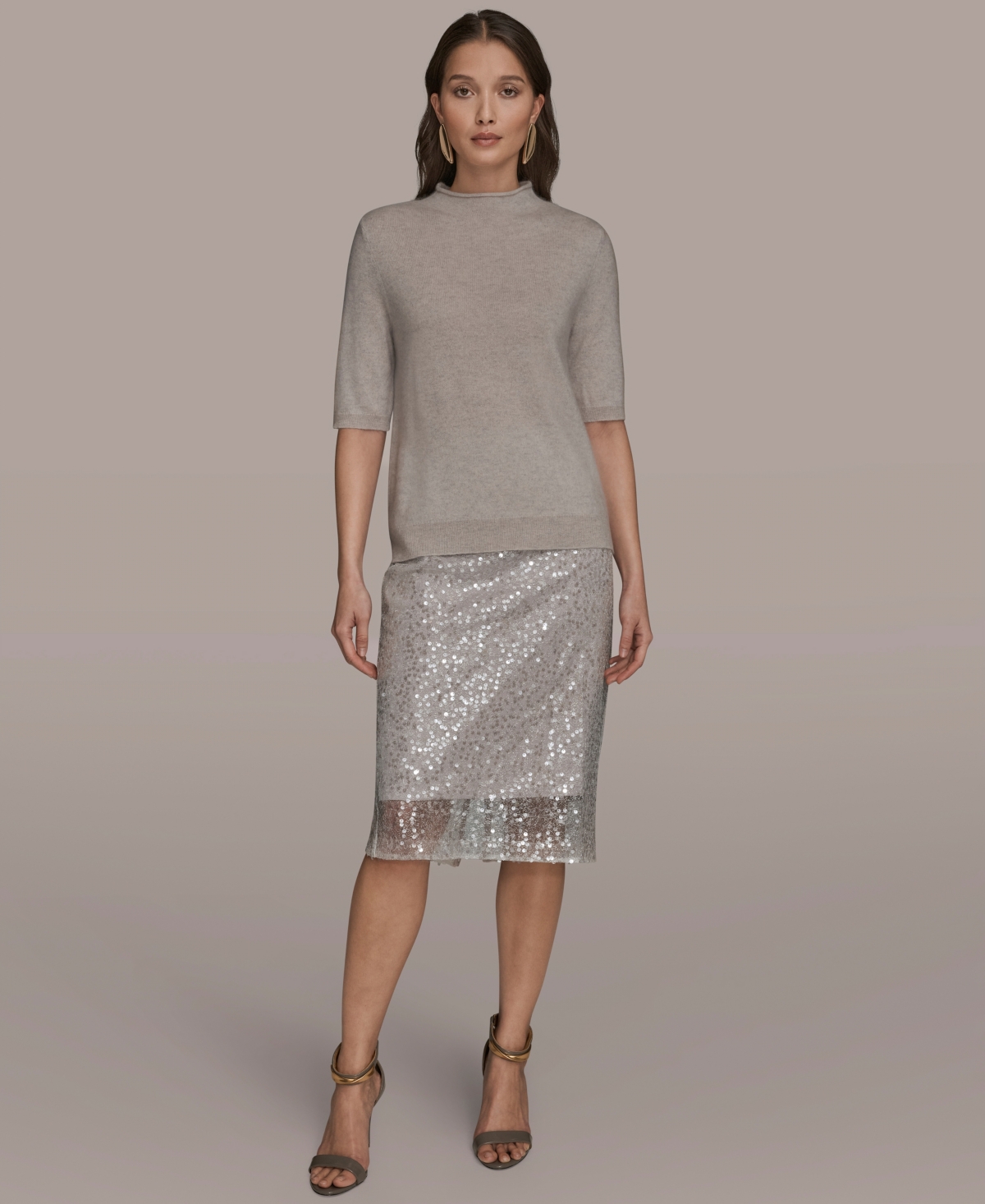 Donna Karan New York Women's Short-Sleeve Mock Neck Sweater