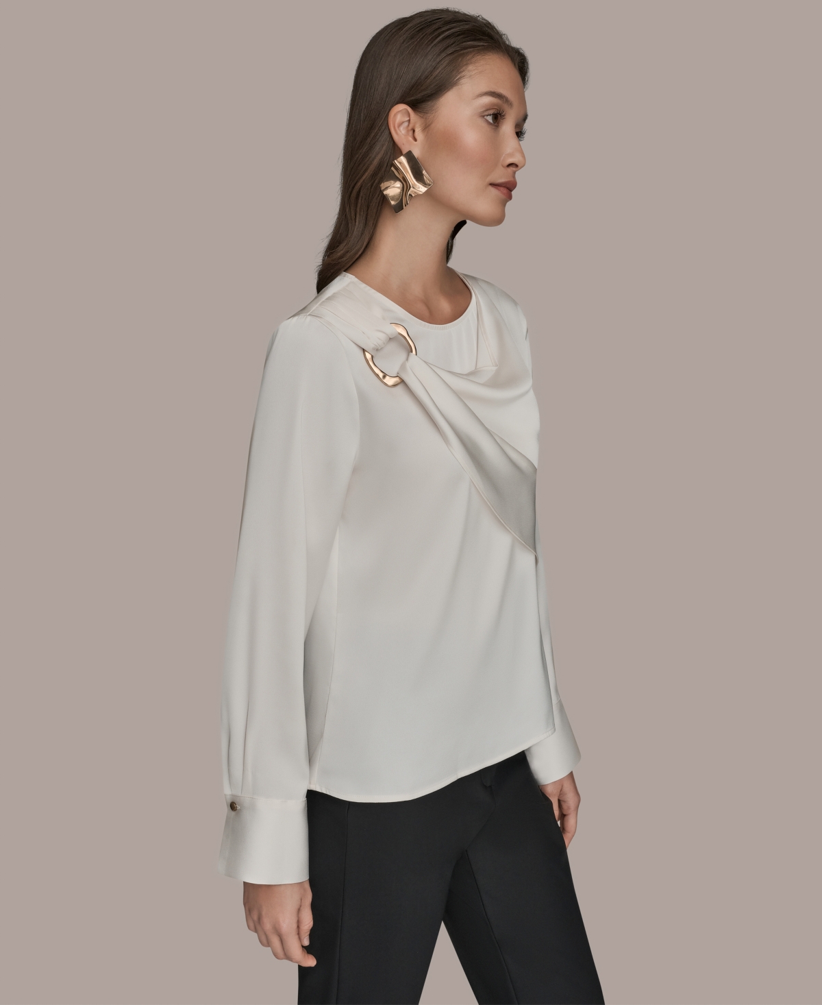 Donna Karan Women's Scoop Neck Long-sleeve Top In White
