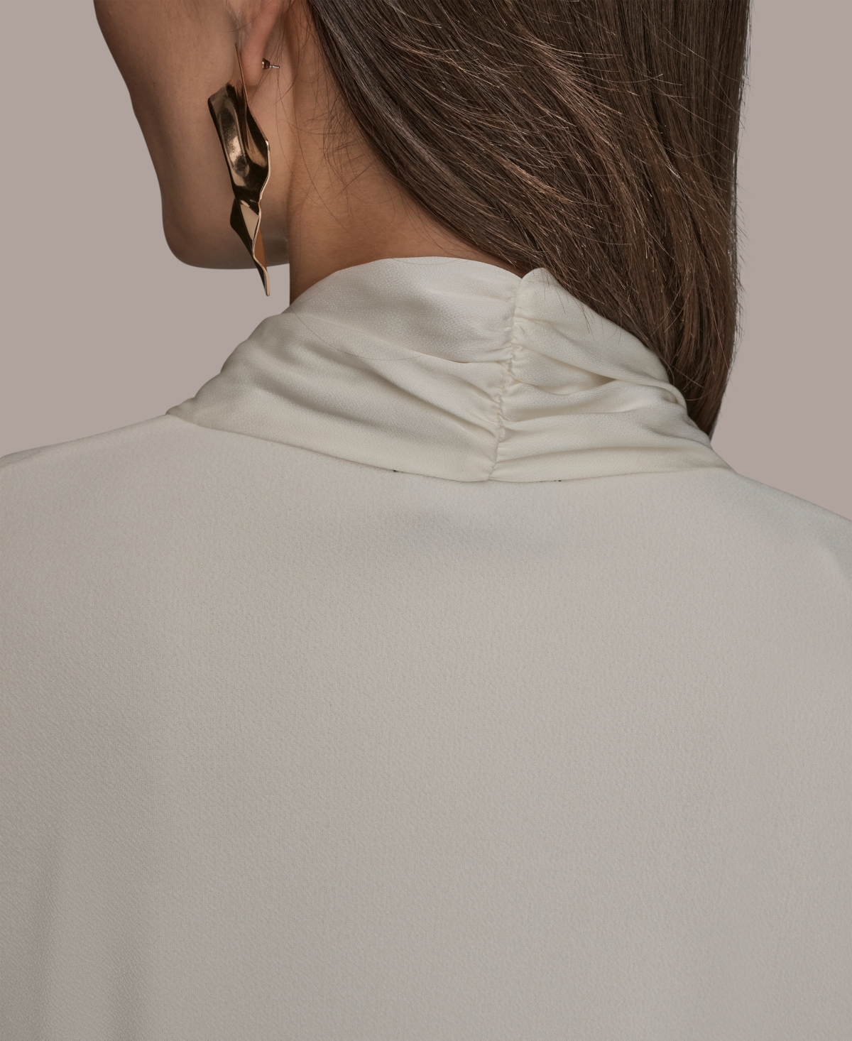 Donna Karan New York Women's Long Sleeves Drape Neck Bar Hardware Top