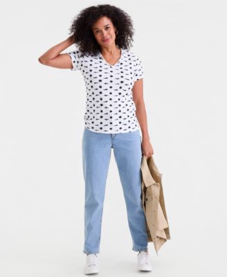 Women's Cotton Short-Sleeve Scoop-Neck Top, Exclusively at Macy's