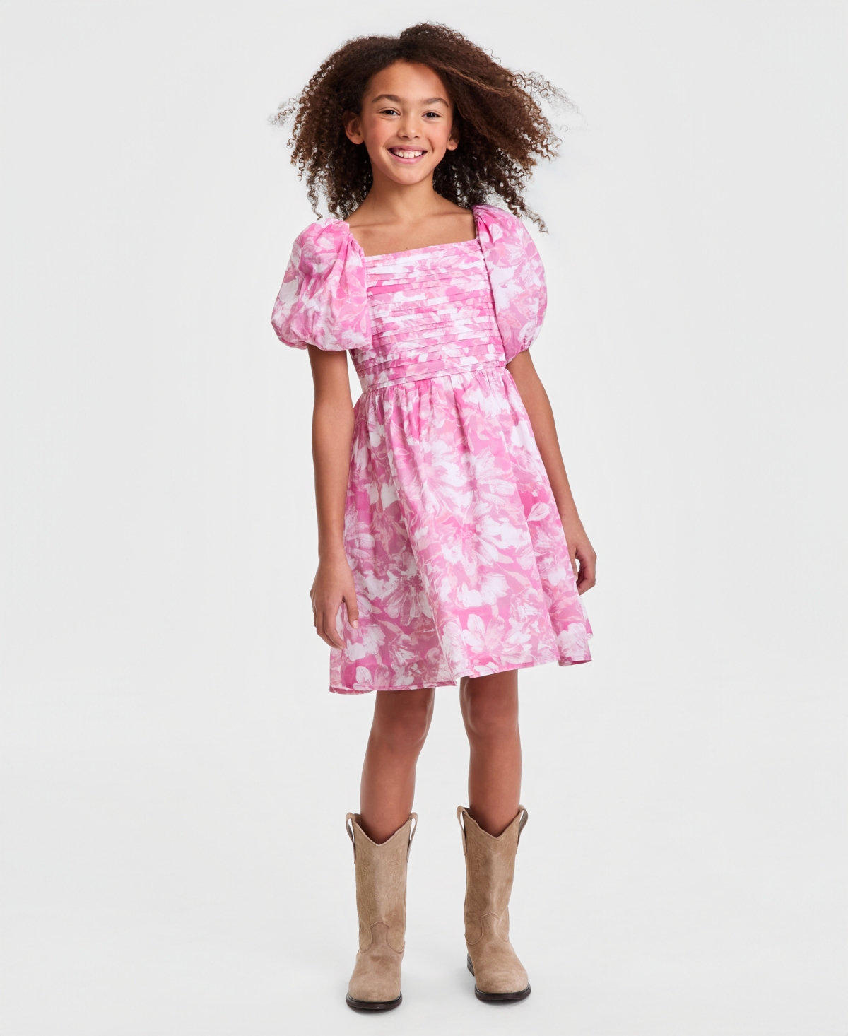 abercrombie kids Girls' Square Neck Puff Sleeve Dress