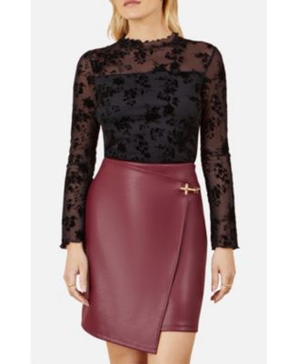 Women's Flocked Floral Stretch Mesh Top