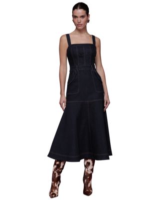moon river denim dress Handkerchief Hem Midi Indigo / M #teacup-blue-satin Get ready to turn Embellishment Color:Gold Adrianna Papell Size Floral-Beaded