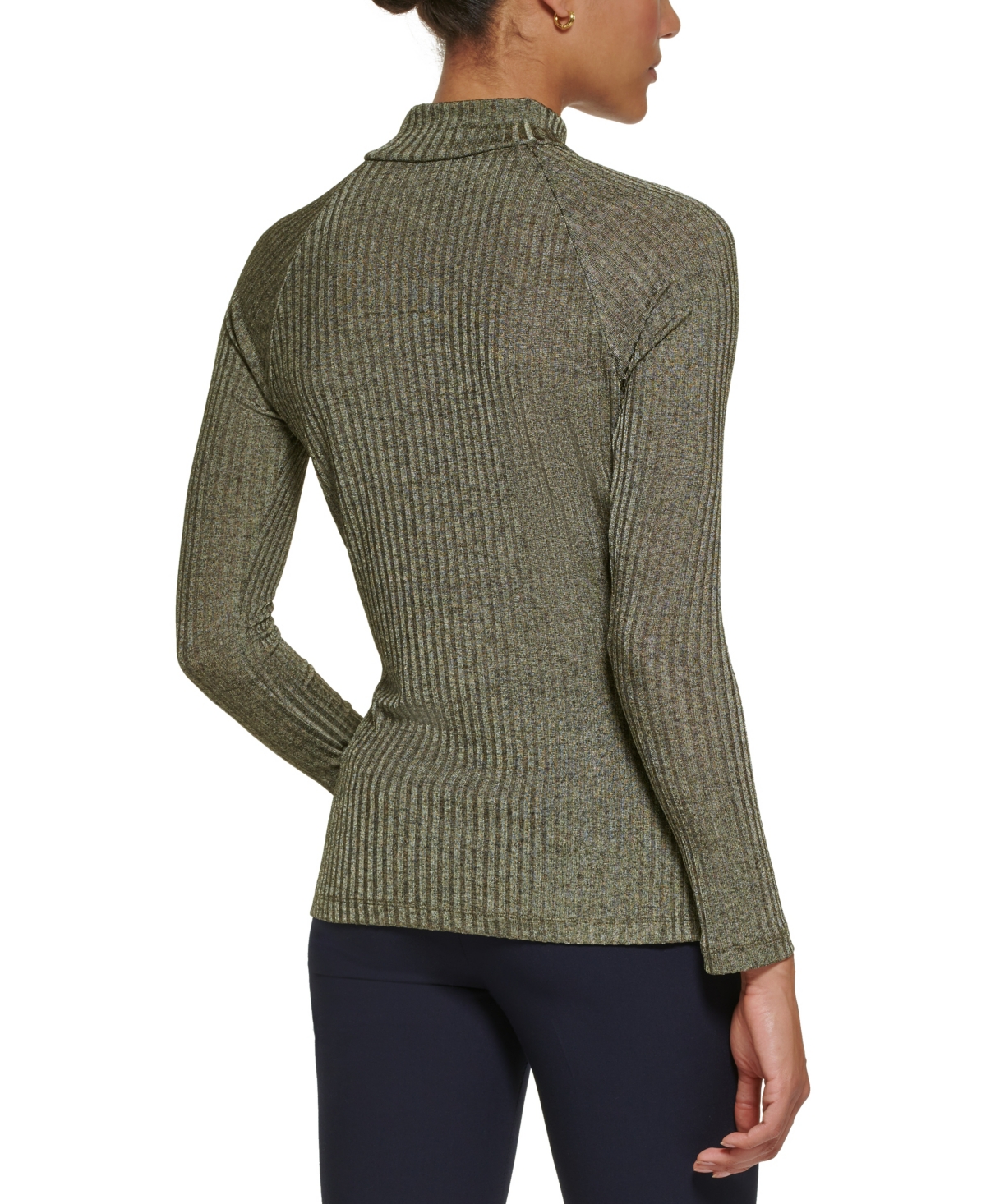 Dkny Petite Long-sleeve Tie Neck Blouse In Green
