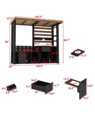 8x5 FT Galvanized Steel Frame Stainless Steel Tabletop Cedar Roof Outdoor Bar