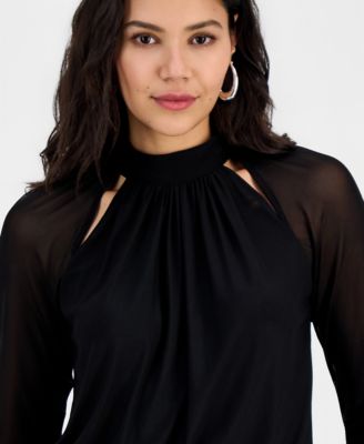Women's Long-Sleeve Mesh Cutout Top, Macy's Exclusive