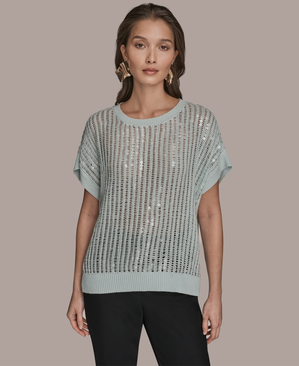 Donna Karan Women's Short-sleeve Crewneck Sweater In Multi