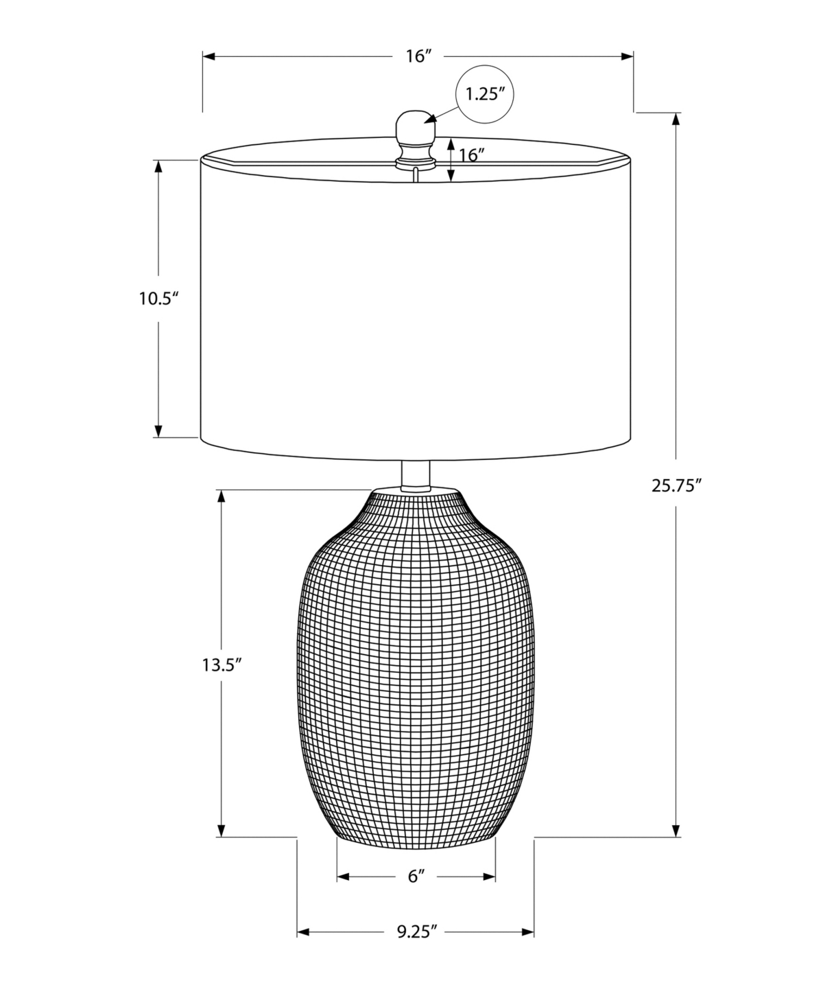 Monarch Specialties Lighting 26" Ceramic Table Lamp