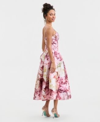 Juniors' Floral Print Corset Sleeveless Midi Dress