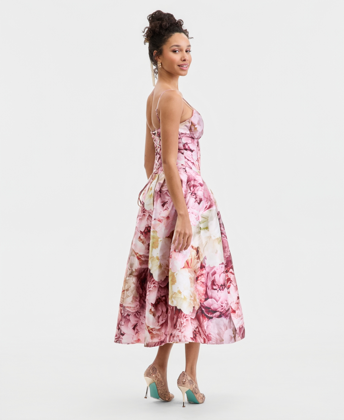 Katia Rae Juniors' Floral Print Corset Sleeveless Midi Dress