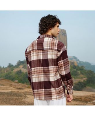 Men's Mocha Brown Plaid Oversized Shirt