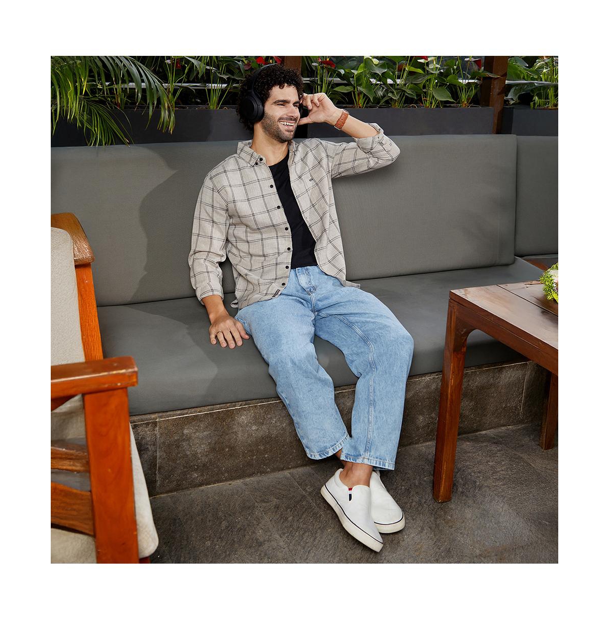 Campus Sutra Men's Coin Grey BiGraph-Check Shirt