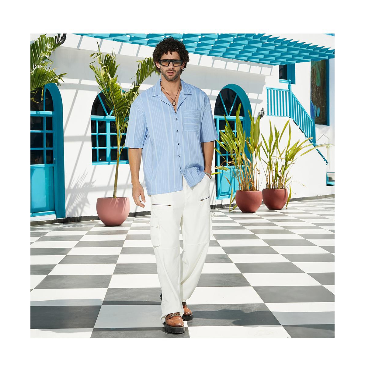 Campus Sutra Men's Powder Blue Unbalanced-Ridge Oversized Shirt