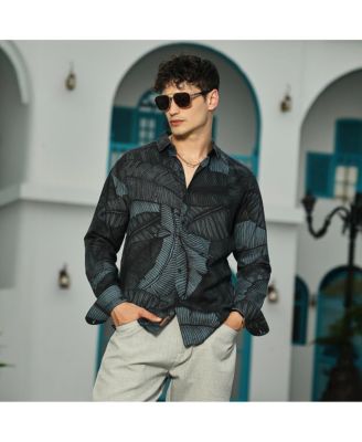 Men's Viridian Green Foliage-Outline Shirt