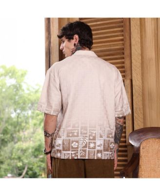 Men's Ecru Beige Tropics Ombre-Tactile Shirt