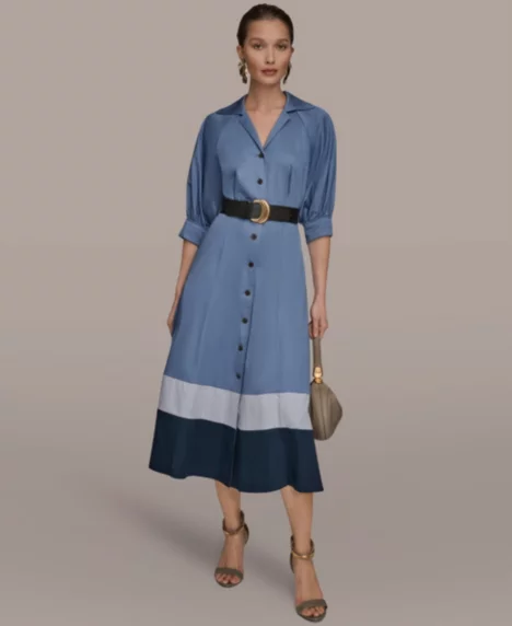 Petite Color Block Midi Shirt Dress - Tempest/Dusk/Nightfall