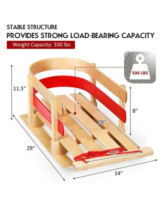 Wooden Snow Sled for Kids Classic Pull Sled with Backrest and Rope