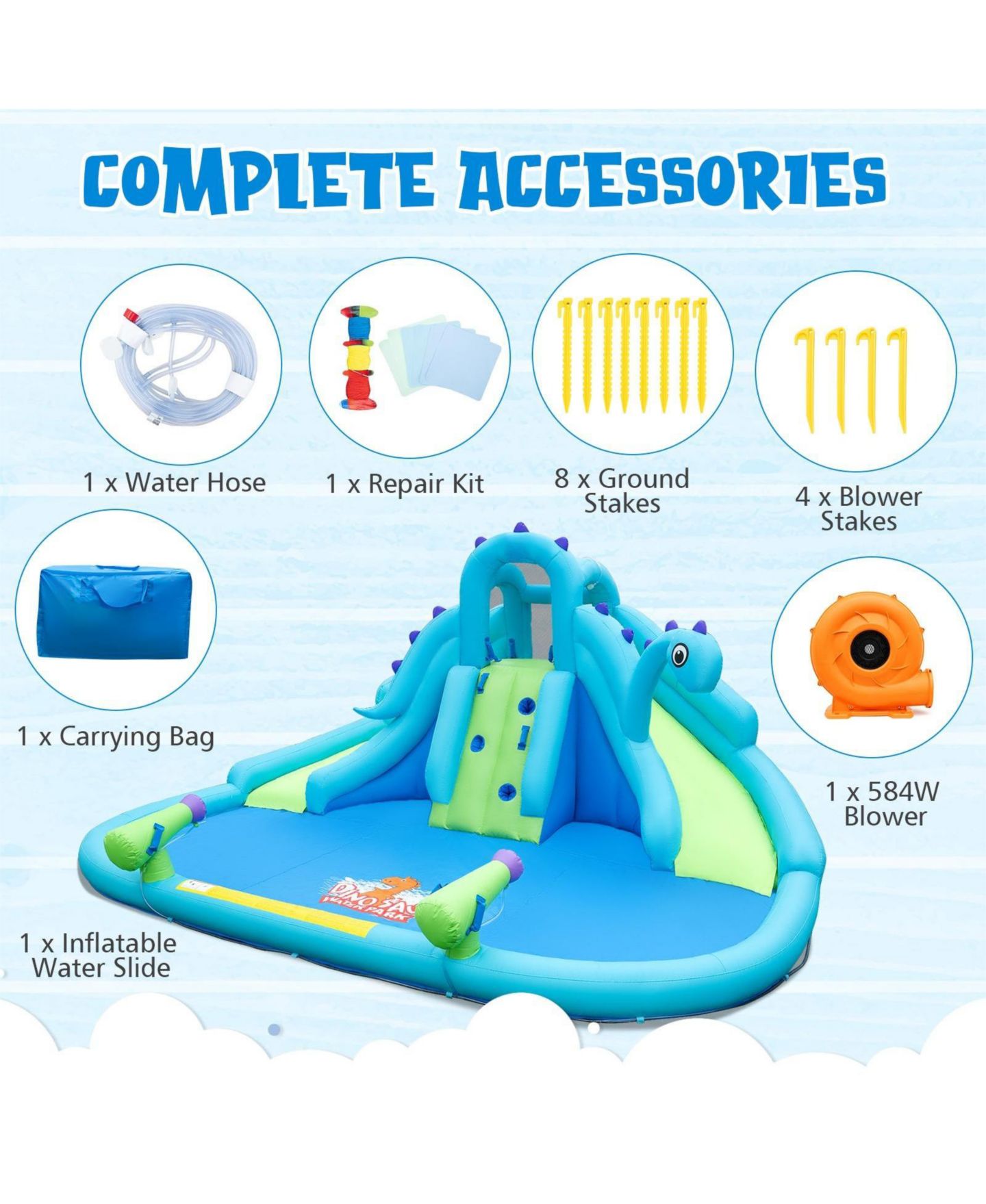 Детские игрушки SKONYON Inflatable Water Slide with Dual Slides and Splash Pool, Ages 3-10, цвет: Синий — фото 8