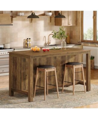 Kitchen Island with Storage, 59-Inch Large Farmhouse Stationary Island Table, Rustic Brown