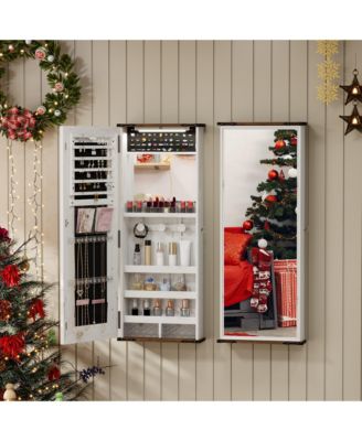 Wall/Door LED Jewelry Armoire with Rounded Corners & Storage