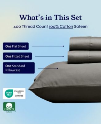 Soft Twin Cotton Sheet Set - 400 Thread Count 100% Cotton Sateen