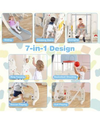 7-in-1 Toddler Slide with Height Adjustable Basketball Hoop & Swing Golf Soccer