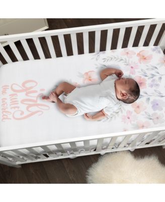 Girls Rule the World Pink Floral 4-Piece Baby Crib Bedding Set