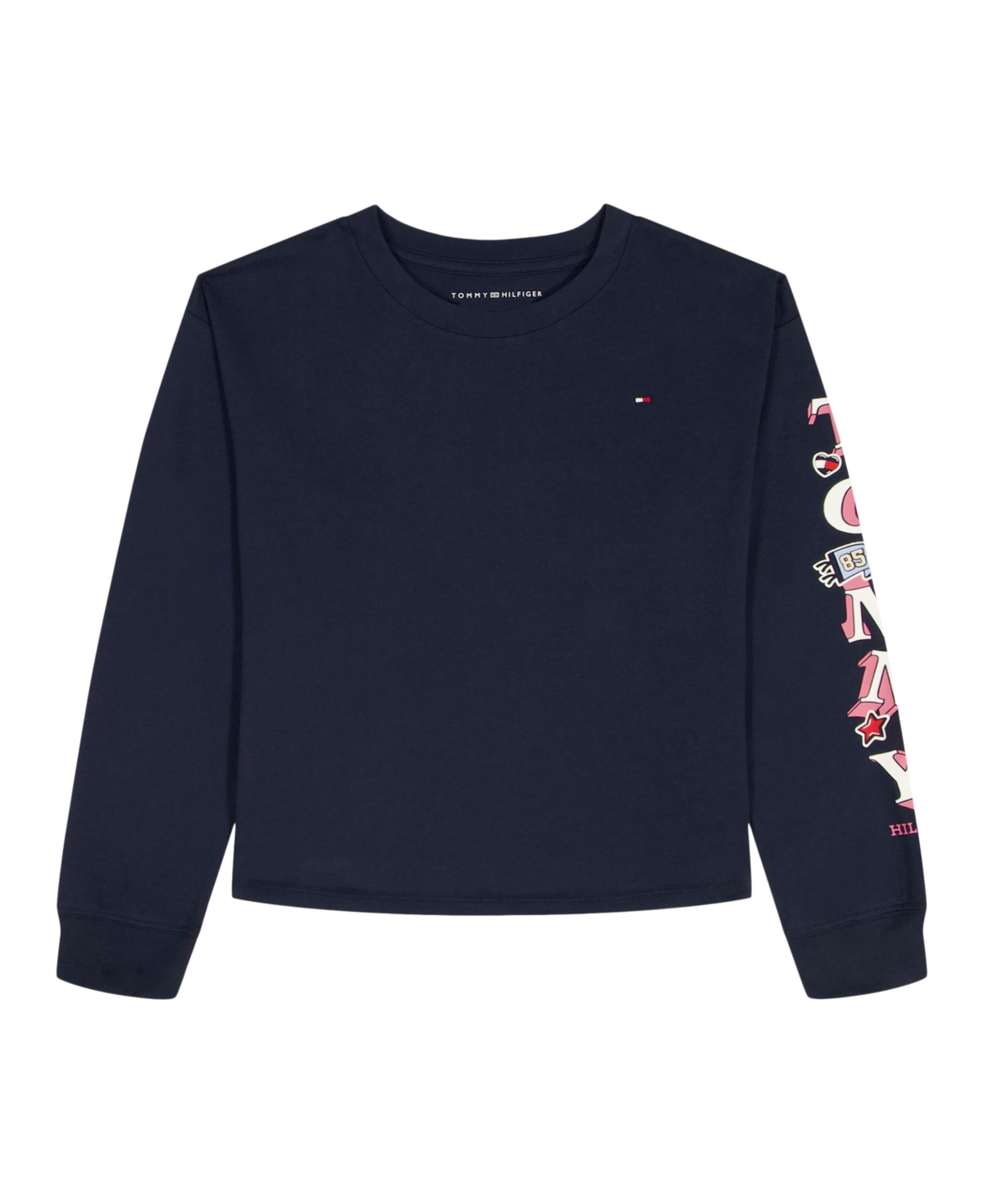 Tommy Hilfiger Girls' 2t-6x Boxy Glitter Graphic Long-sleeve T-shirt In Blue