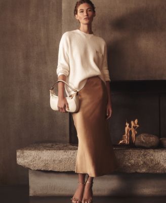 Women's Long-Sleeve Wool Cashmere Blend Waffle Stitch Sweater with Chest Pocket