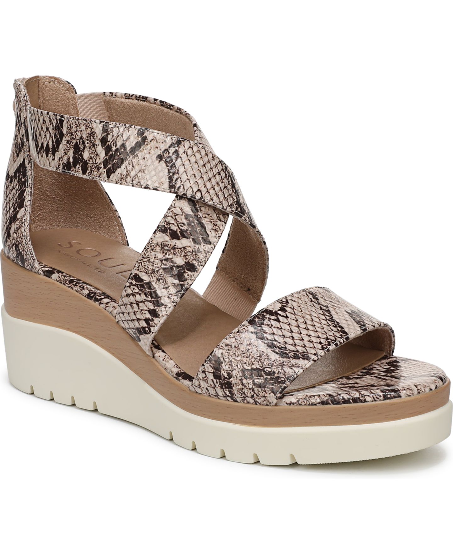 Женские сандалии Soul Naturalizer Goodtimes Ankle Strap Wedge, цвет: Бежевый змеиный с принтом искусственная кожа — фото 1