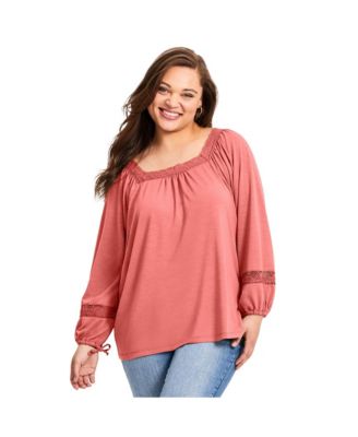 Women's Plus Size Crochet Trim Top