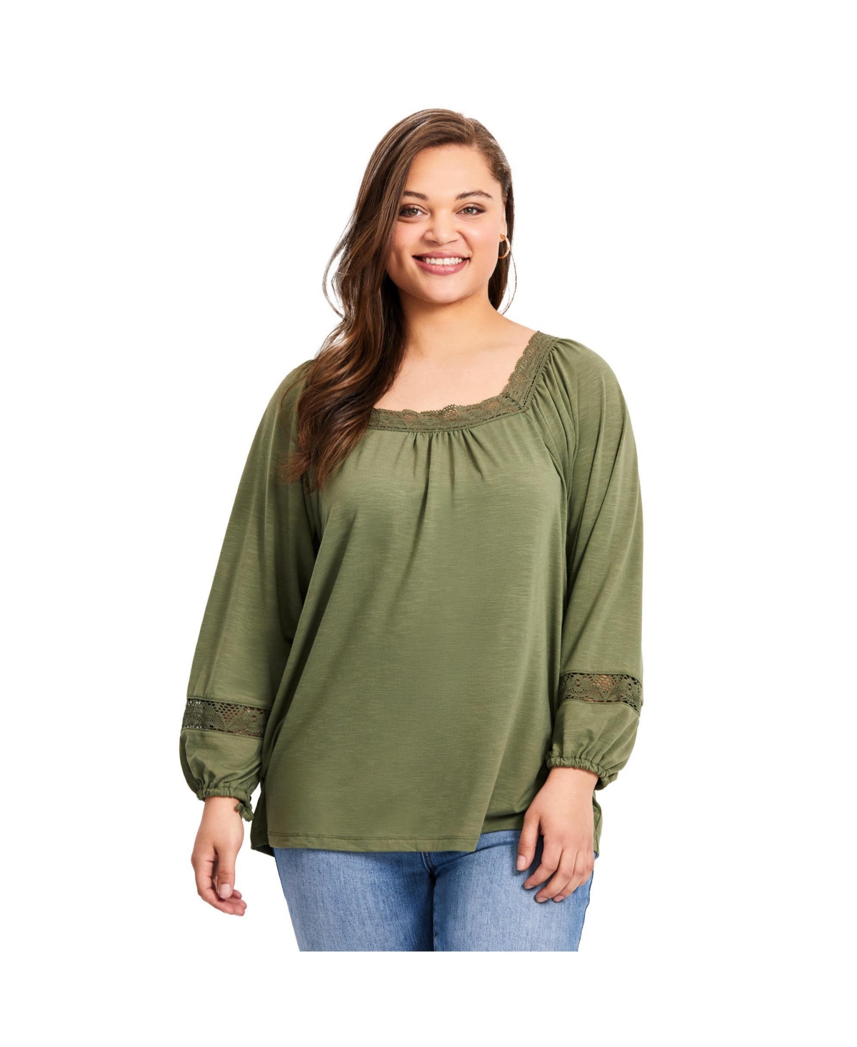 Avenue Women's Plus Crochet Trim Top