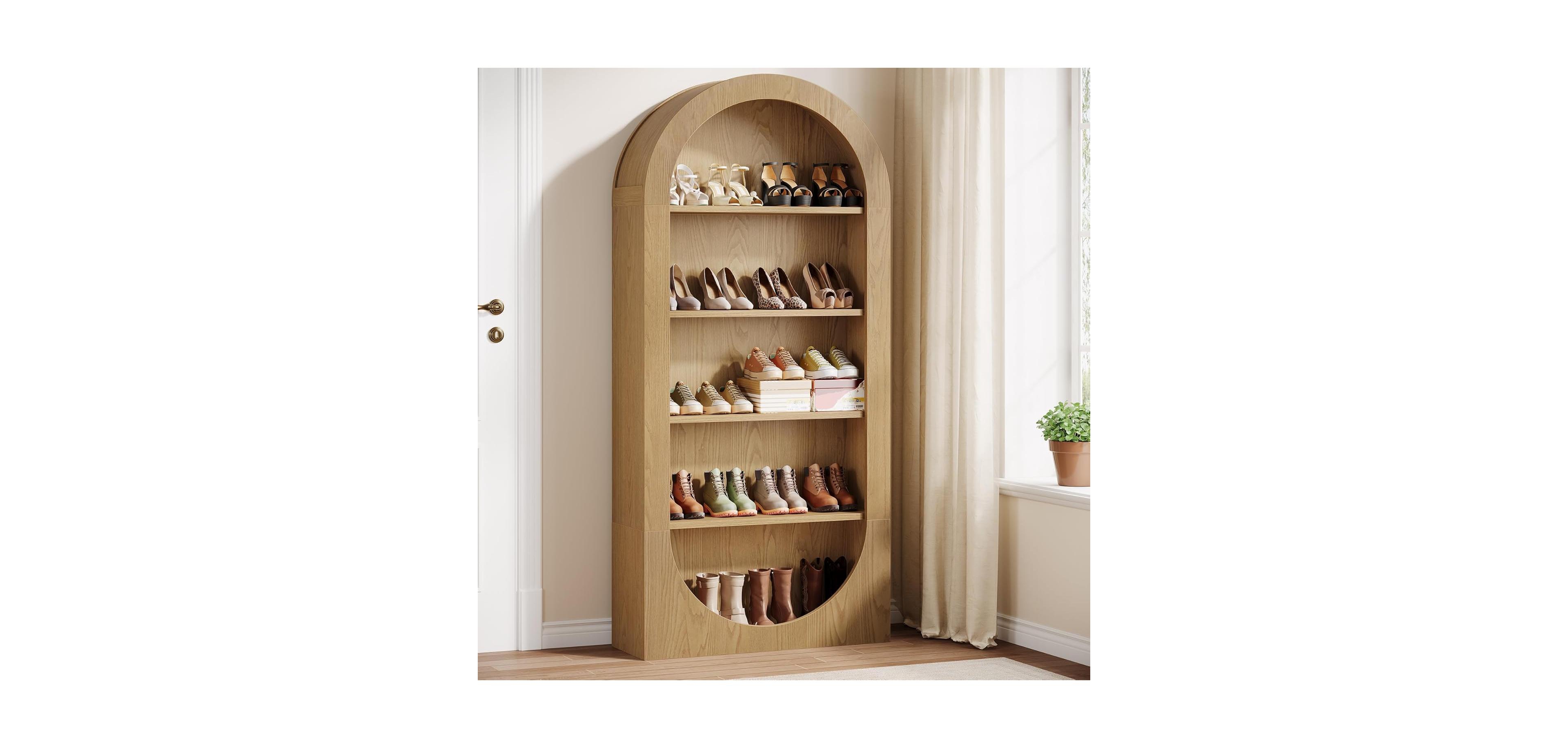 Tribesigns 70.9-Inch Tall Arched Shoe Rack, 5-Tier Open Shoe Cabinet, Shoes Storage Organizer