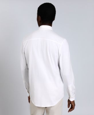 Men's Slim-Fit Plain White Performance Long-Sleeve Button-Down Shirt