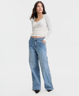 Women's High Rise Studded Wide Leg Jeans, Macy's Exclusive