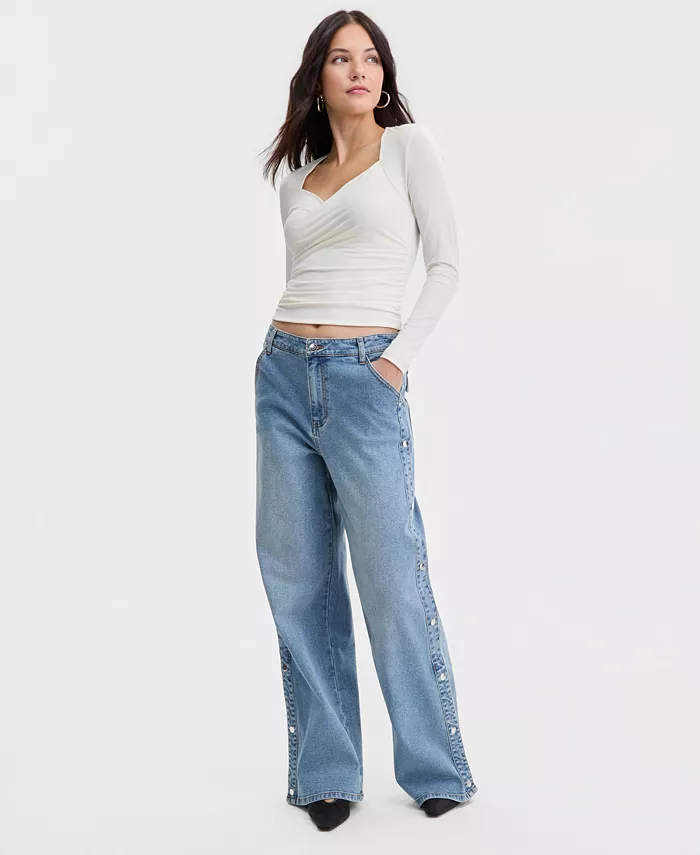 Women's High Rise Studded Wide Leg Jeans