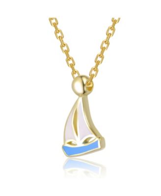 14K Gold Plated with Blue Enamel Elegant Sailboat Design Pendant Necklace