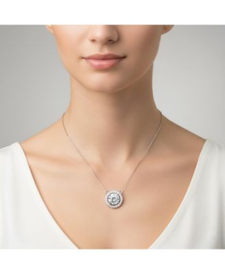 White Gold Plated with Clear Cubic Zirconia Round Solitaire Necklace